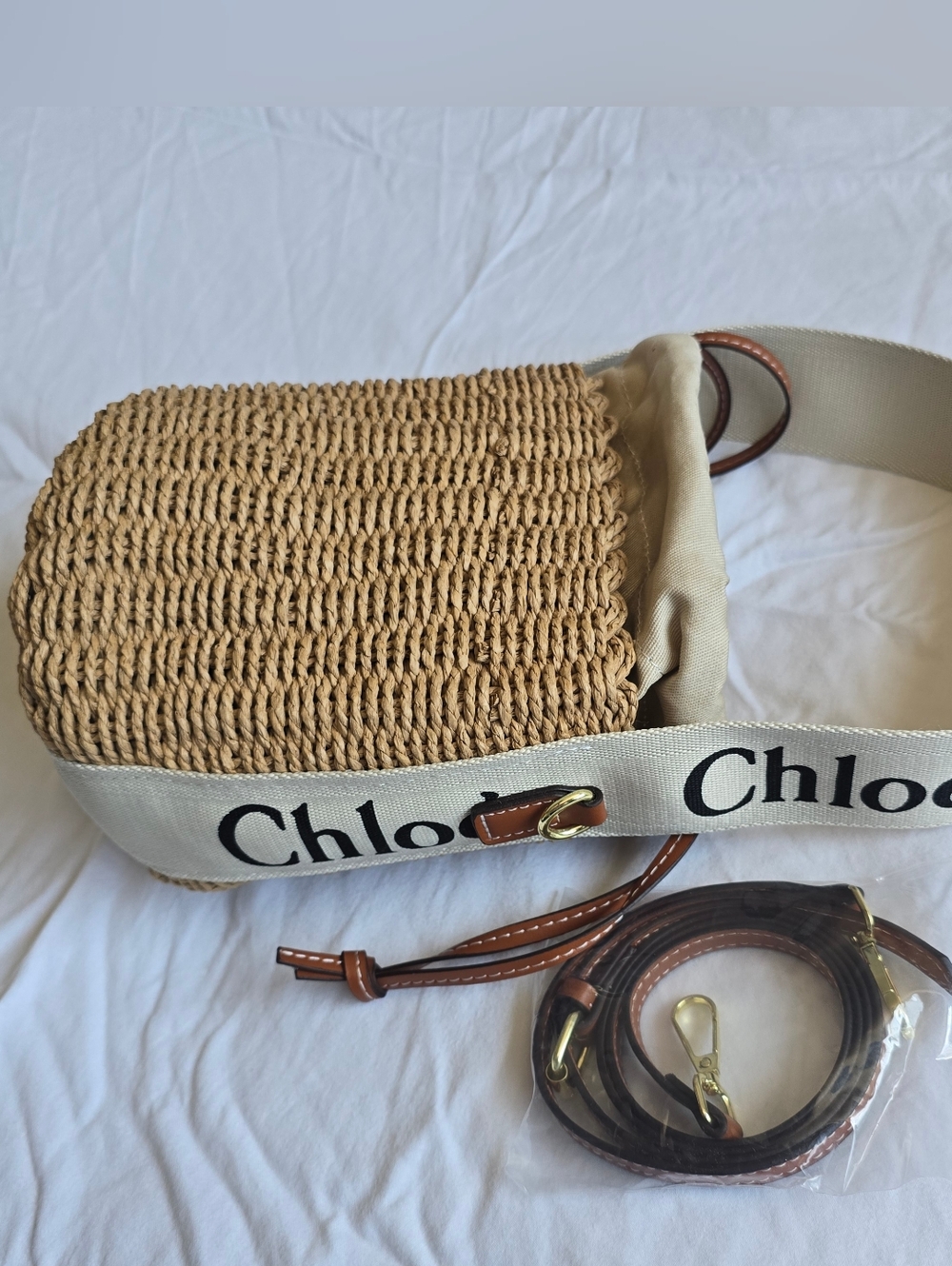 Inspired Chloé Woody Small Mifuko Basket Bag With Linen - Picture 5 of 5